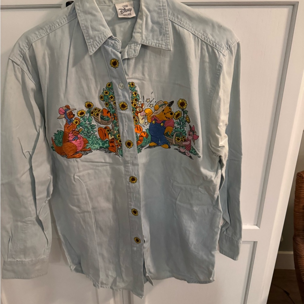Disney Pastel Blue Blouse with Winnie the Pooh Embroidery